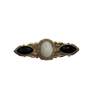 Vintage Bar Brooch Black White Cabochon Gold Tone Elegant Pin Jewelry